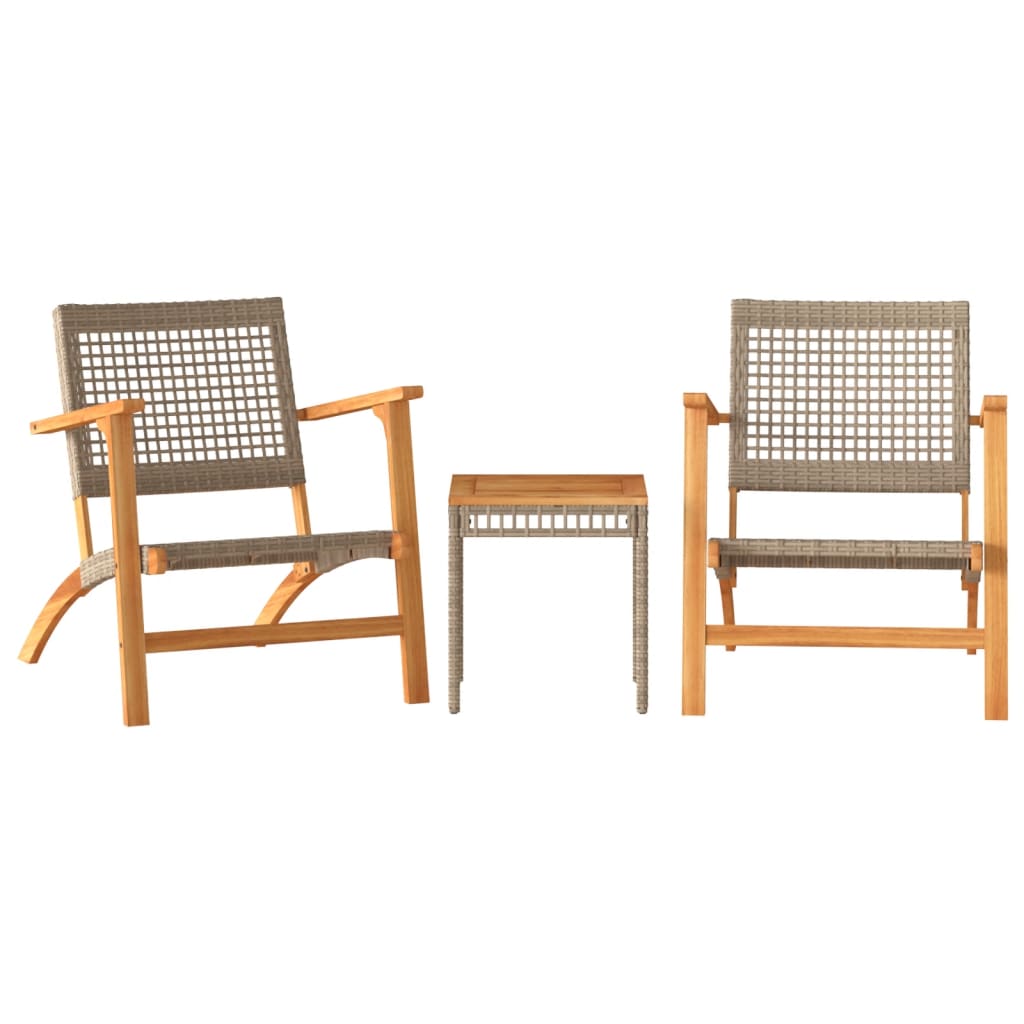 Bistrosett 3 deler beige polyrotting og heltre akasie