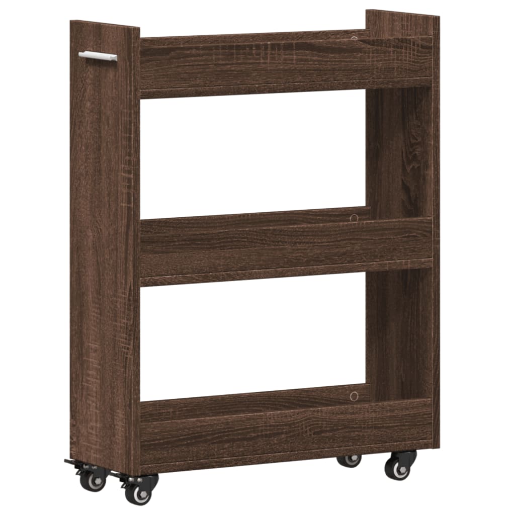 Sidebord Med Hjul Brun Eik 60X22X79 Cm Konstruert Tre