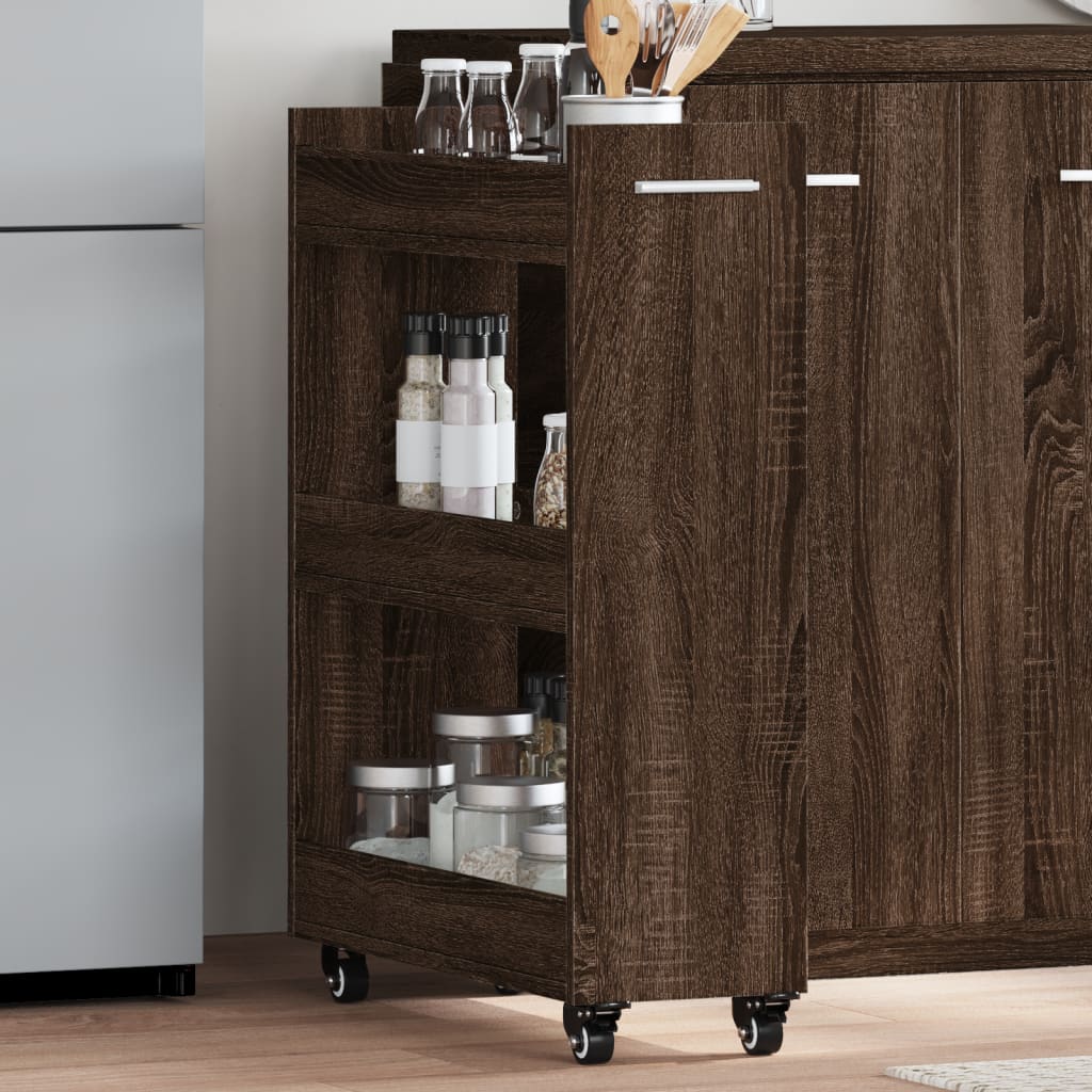 Sidebord Med Hjul Brun Eik 60X22X79 Cm Konstruert Tre