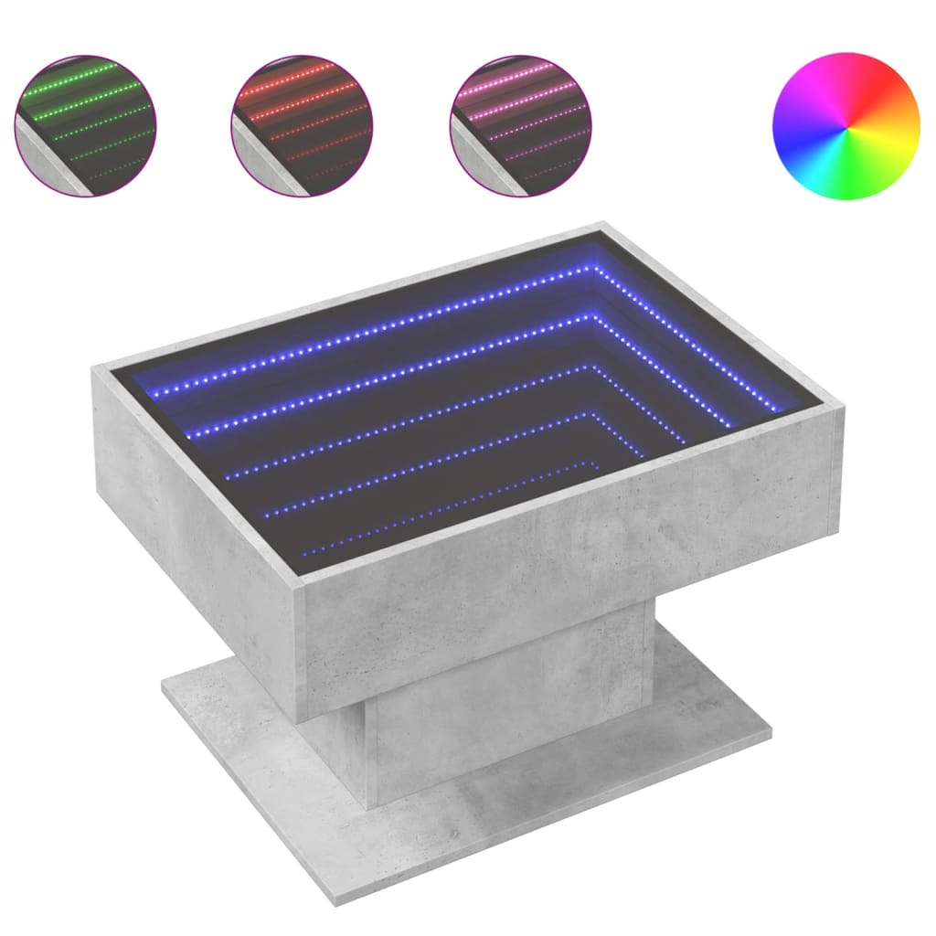 Salongbord med LED betonggrå 70x50x45 cm konstruert tre