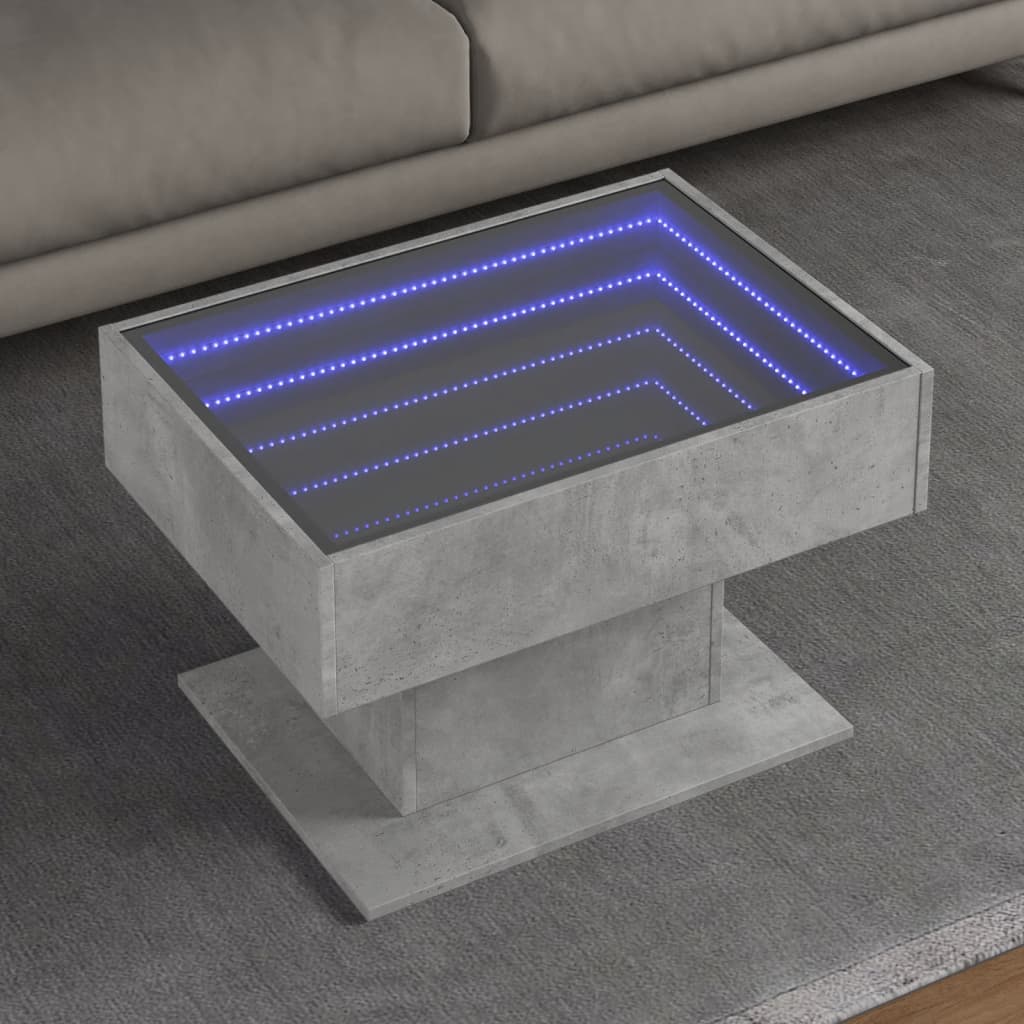 Salongbord med LED betonggrå 70x50x45 cm konstruert tre