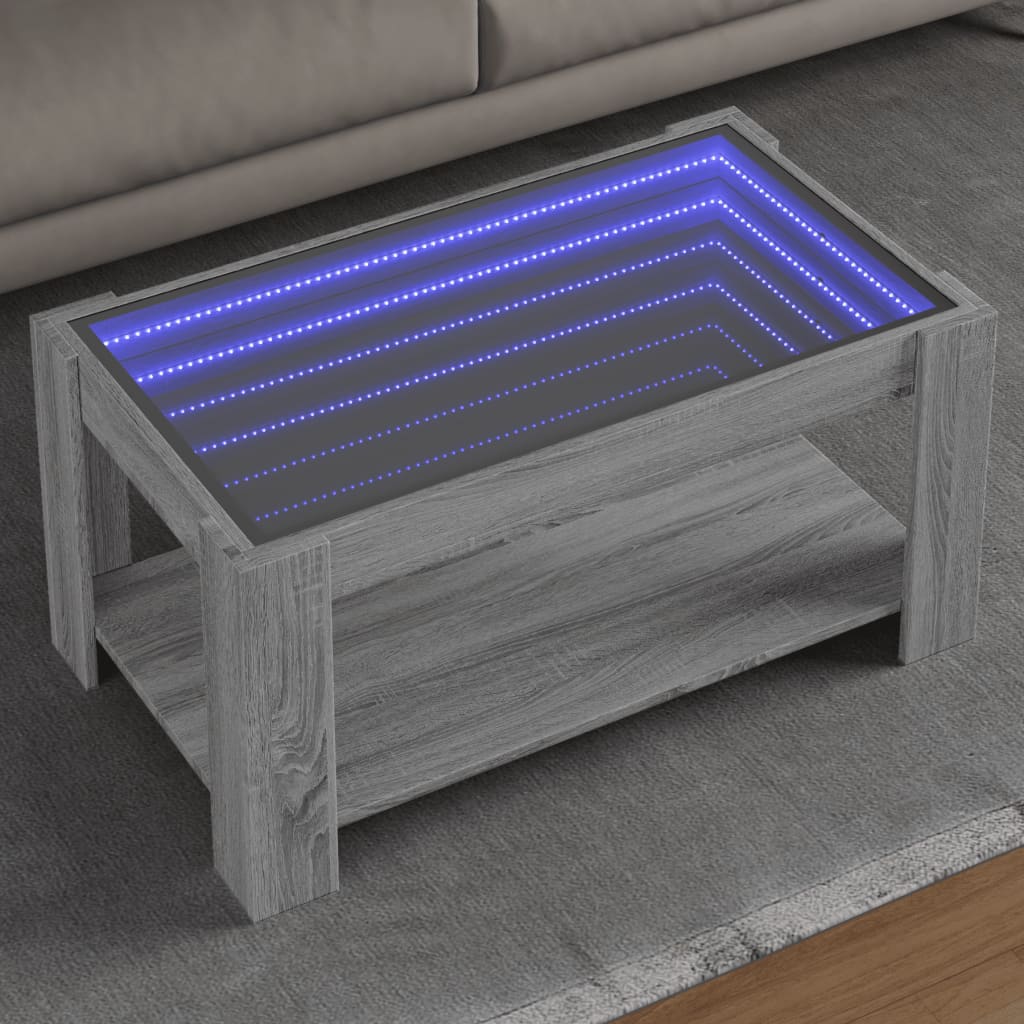 Salongbord med LED grå sonoma 93x53x45 cm konstruert tre