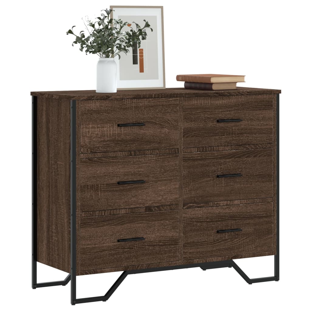 Kommode Brun Eik 91X35,5X74,5 Cm Konstruert Tre