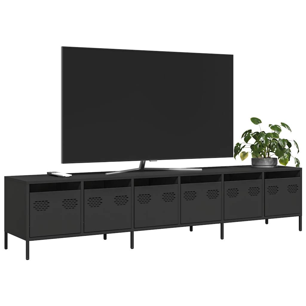 Tv-Benk Svart 202X39X43,5 Cm Kaldvalset Stål