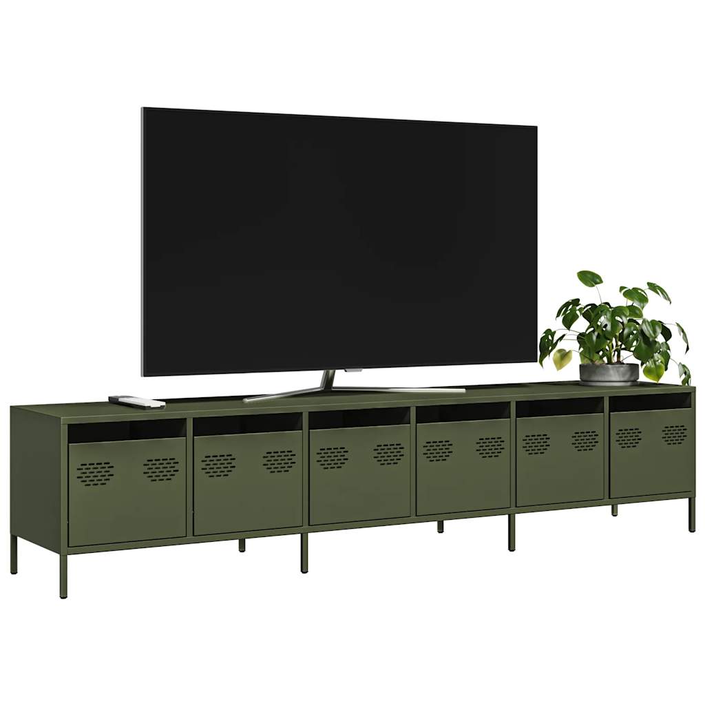 Tv-Benk Olivengrønn 202X39X43,5 Cm Kaldvalset Stål