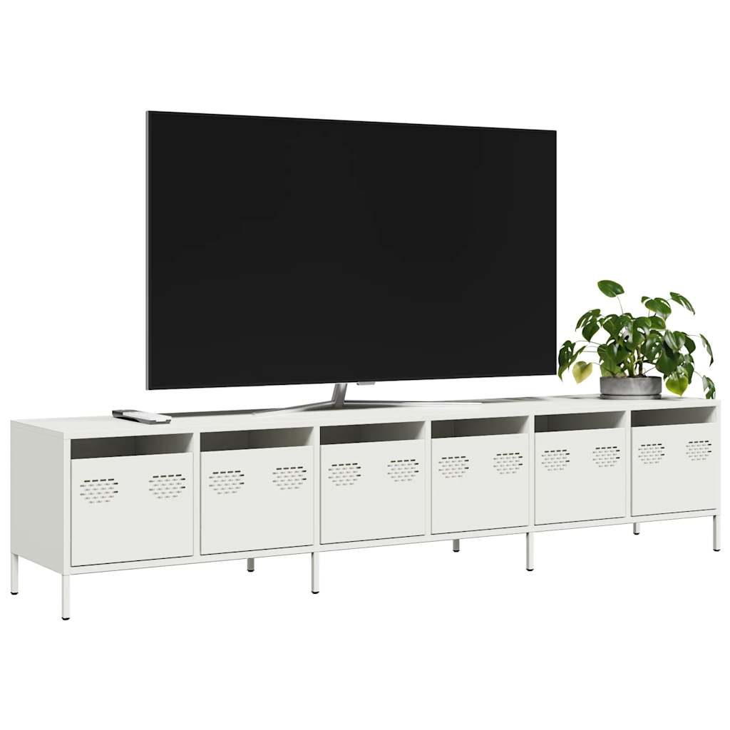 Tv-Benk Hvit 202X39X43,5 Cm Kaldvalset Stål
