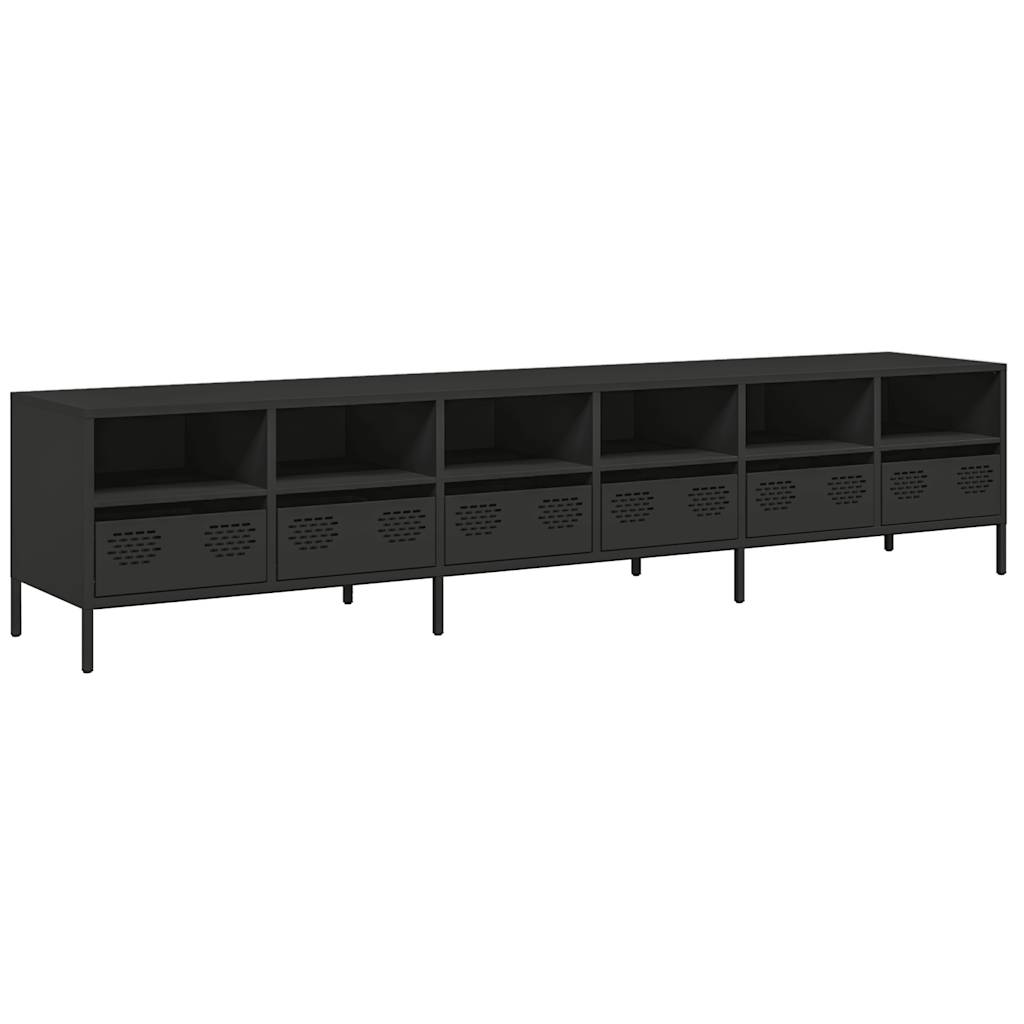 Tv-Benk Svart 202X39X43,5 Cm Kaldvalset Stål