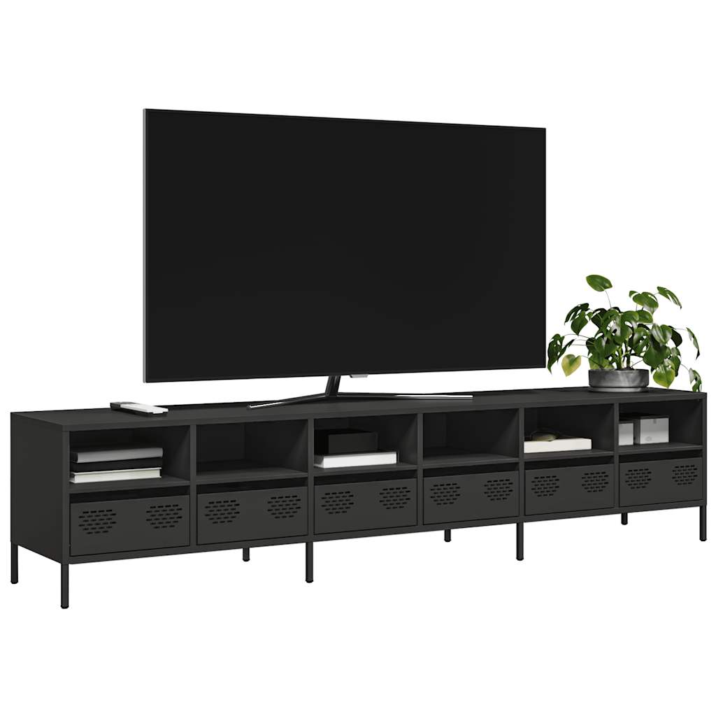 Tv-Benk Svart 202X39X43,5 Cm Kaldvalset Stål