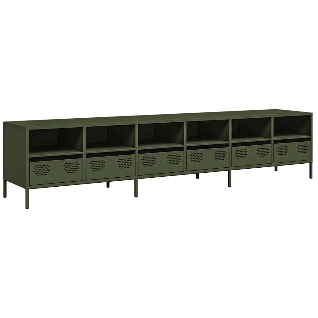 TV-benk olivengrønn 202x39x43,5 cm kaldvalset stål