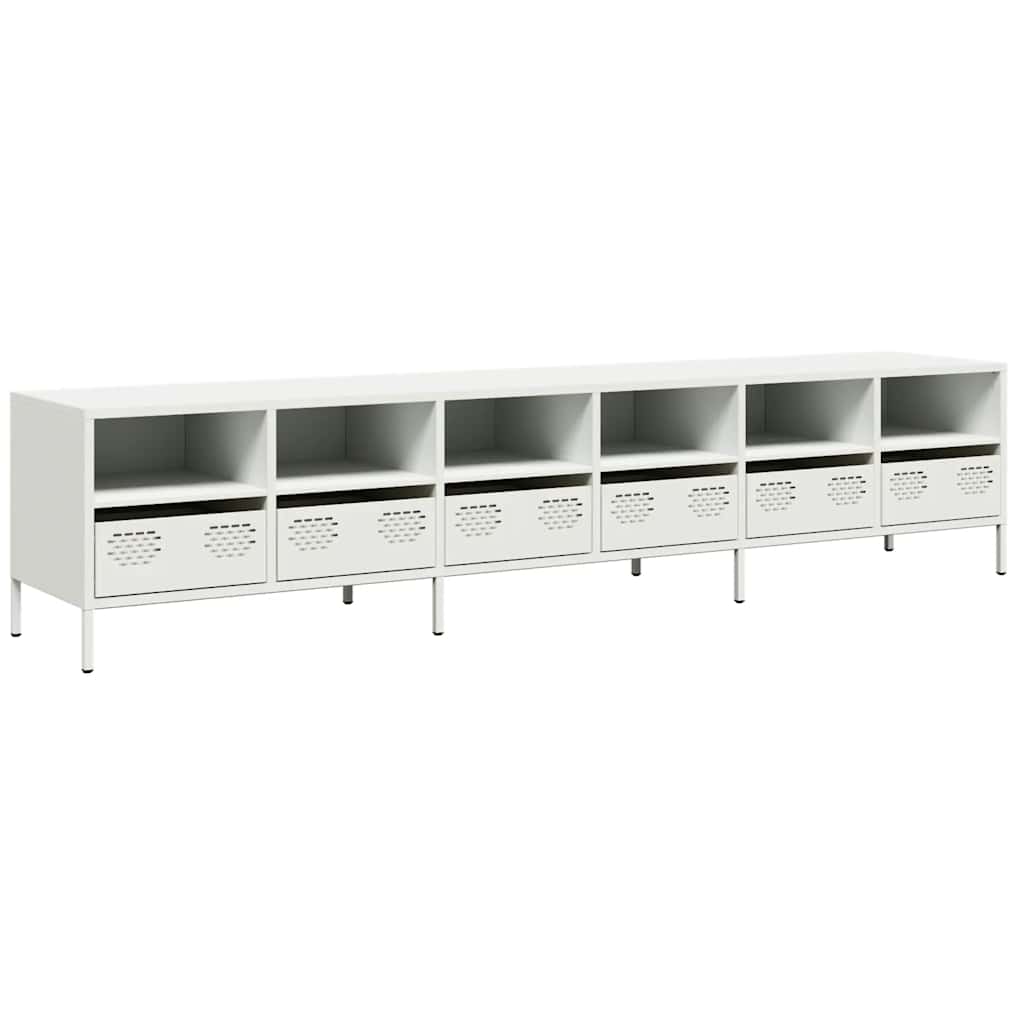 Tv-Benk Hvit 202X39X43,5 Cm Kaldvalset Stål