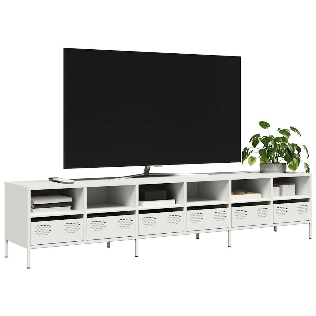 Tv-Benk Hvit 202X39X43,5 Cm Kaldvalset Stål
