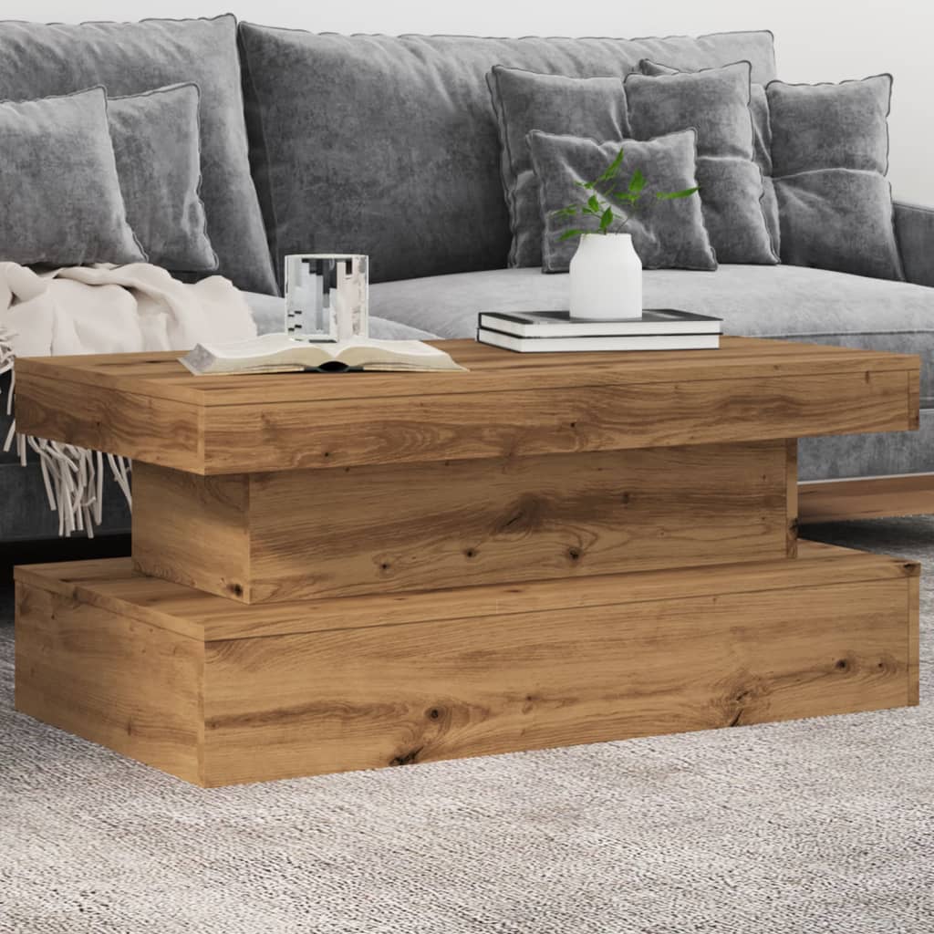 Salongbord med LED-lys artisan eik 90x50x40 cm