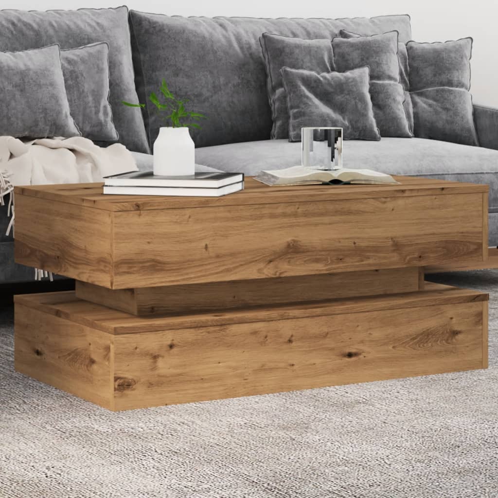 Salongbord med LED-lys artisan eik 90x50x40 cm
