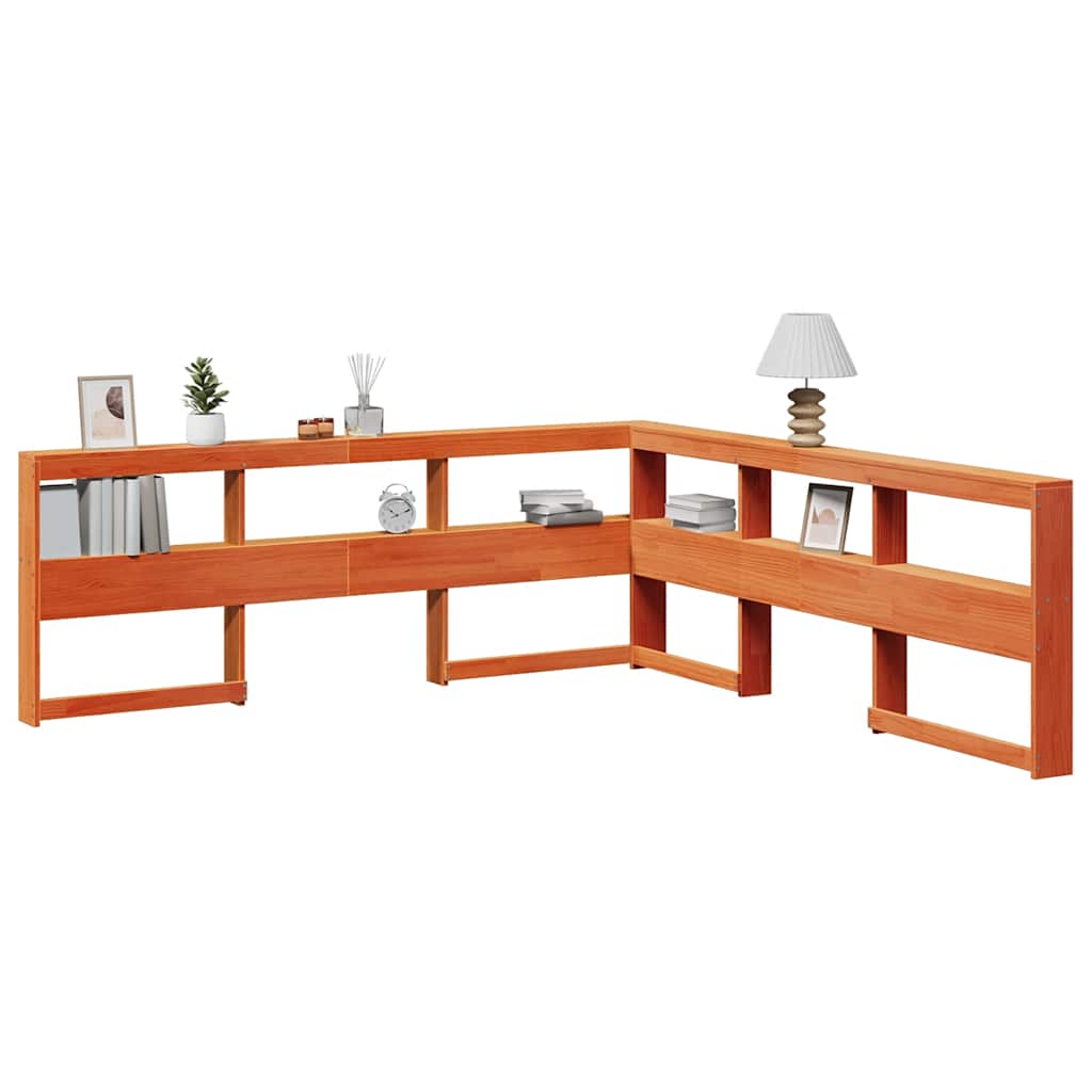Bokhylle Sengegavl L-Formet Voksbrun 200 Cm Heltre Furu