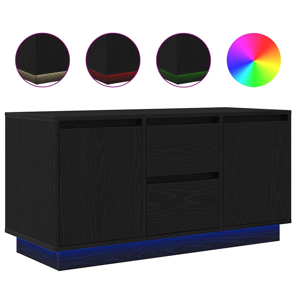 TV-benk med LED-lys svart eik 100x41x50 cm