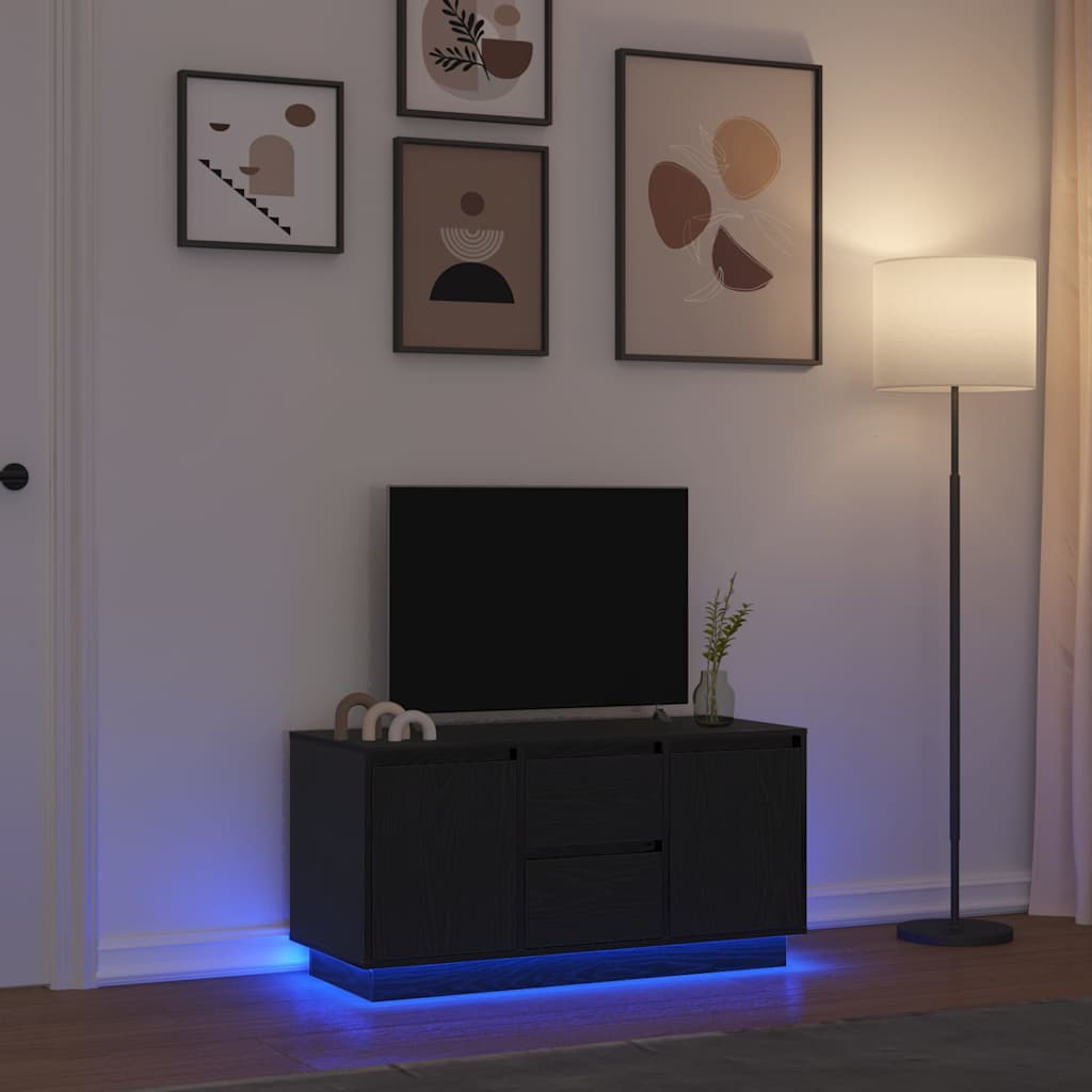 TV-benk med LED-lys svart eik 100x41x50 cm