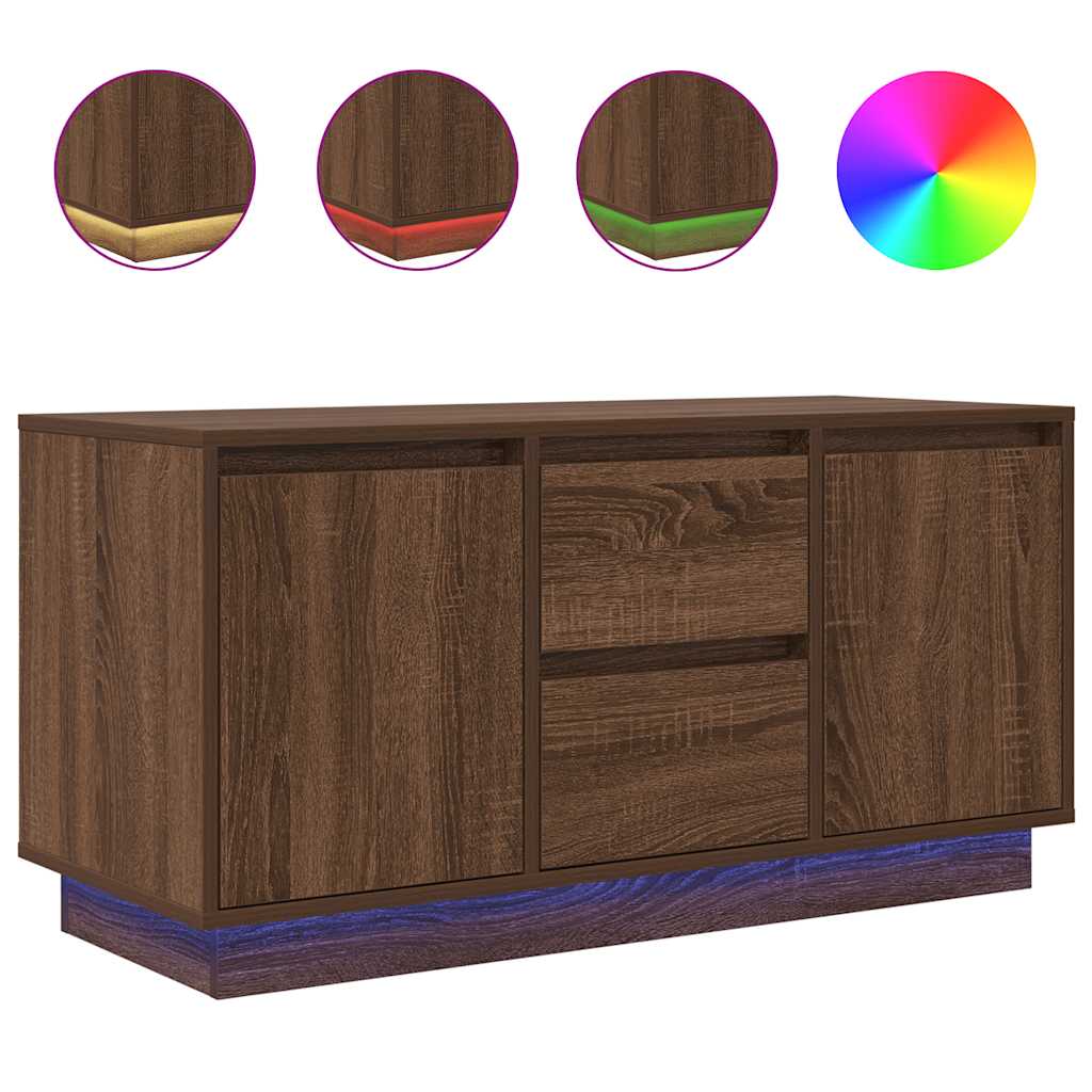 TV-benk med LED-lys brun eik 100x41x50 cm