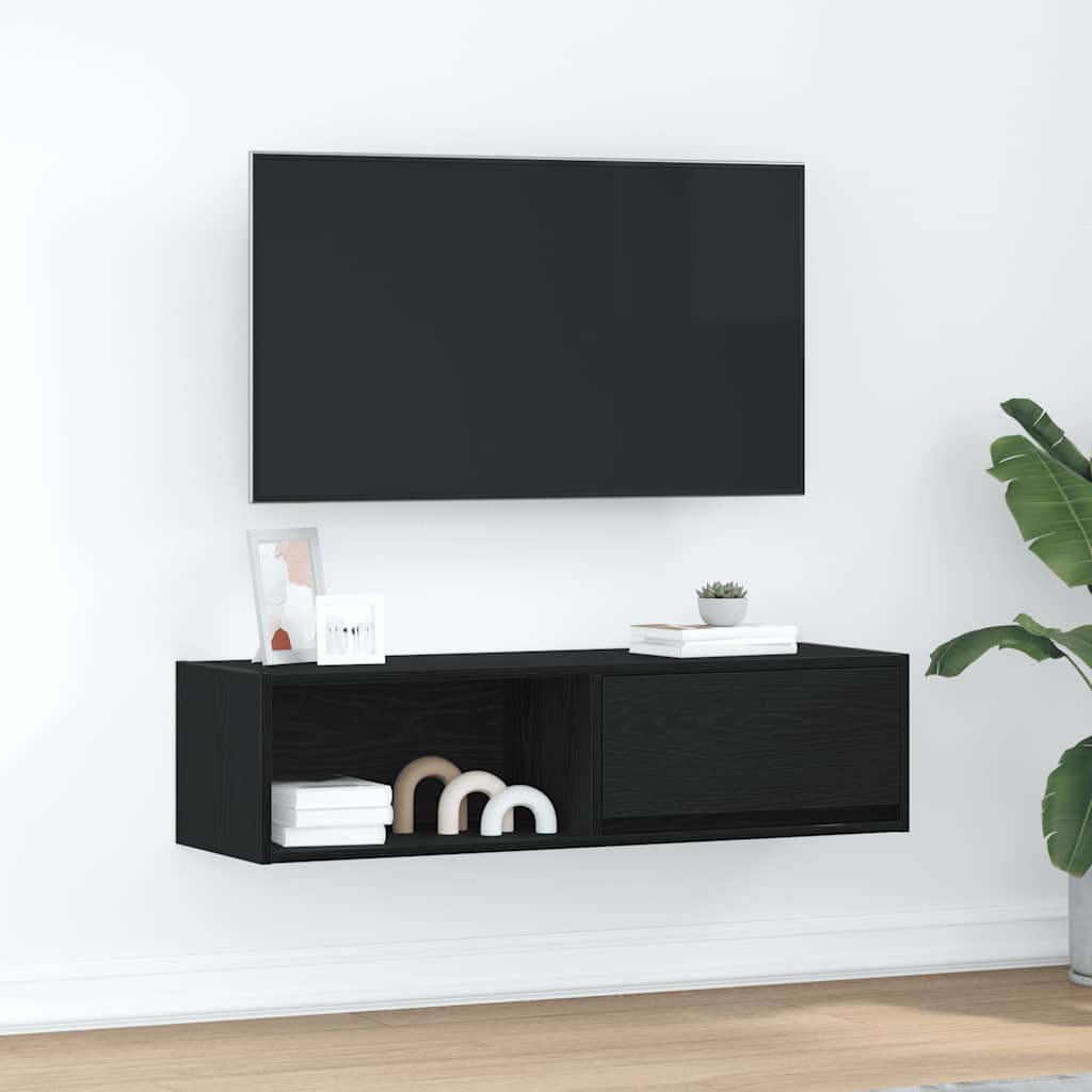 TV-benk svart eik 100x31x25,5 cm konstruert tre