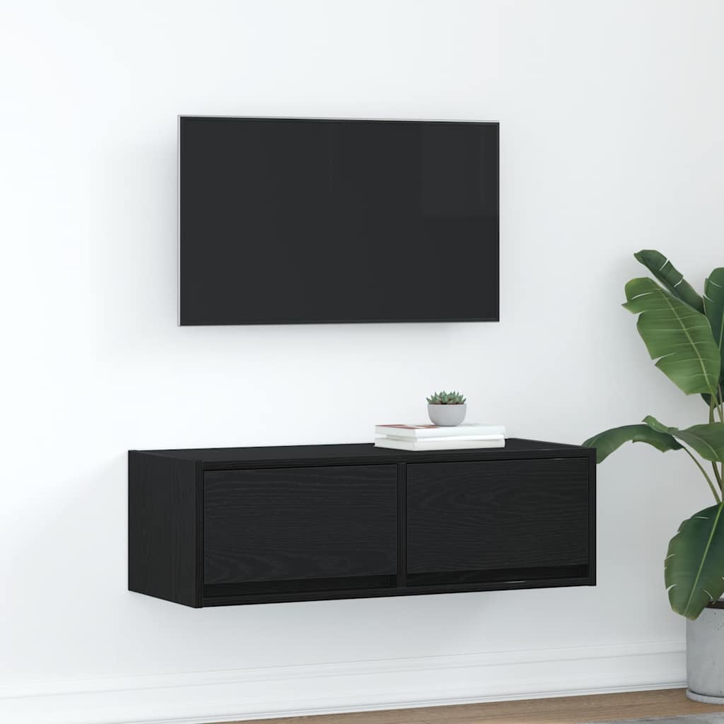 TV-benk svart eik 80x31x25,5 cm konstruert tre