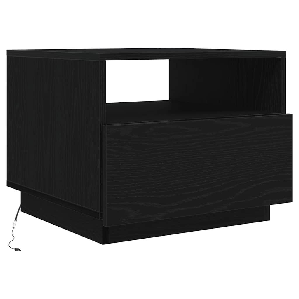 Salongbord med LED-lys svart eik 50x49x40 cm