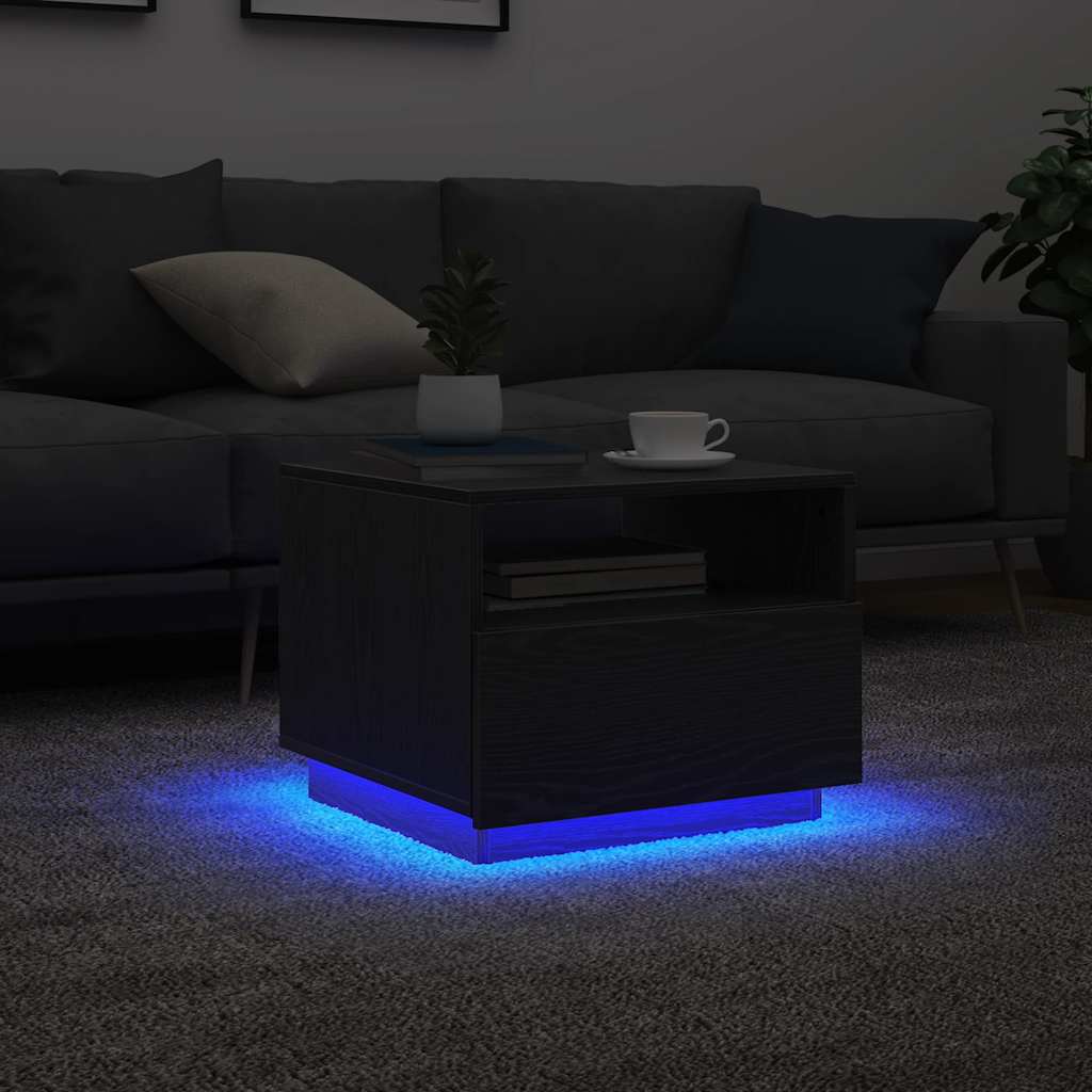 Salongbord med LED-lys svart eik 50x49x40 cm
