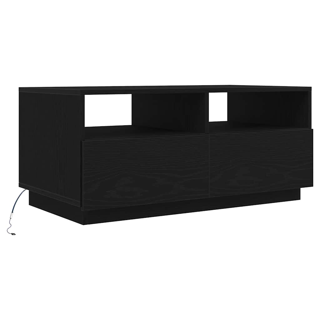 Salongbord med LED-lys svart eik 90x49x40 cm