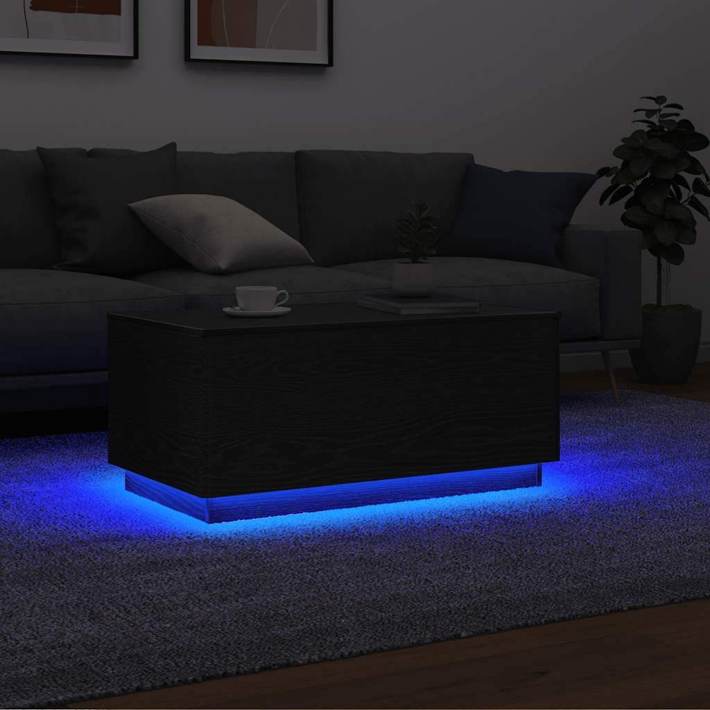 Salongbord med LED-lys svart eik 90x49x40 cm