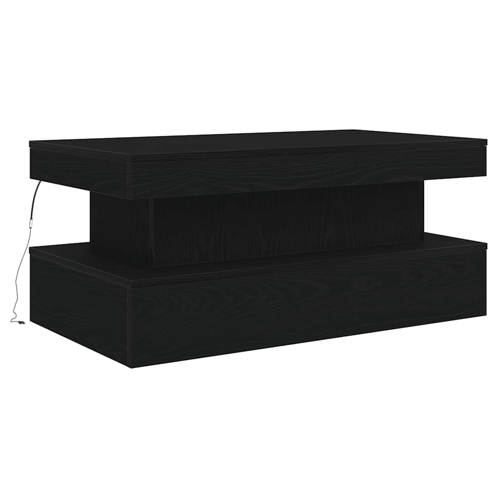 Salongbord med LED-lys svart eik 90x50x40 cm