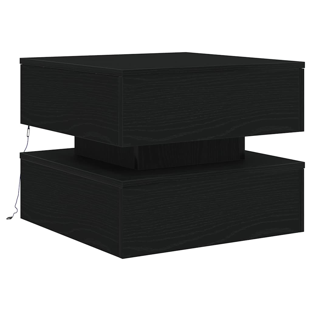 Salongbord med LED-lys svart eik 50x50x40 cm