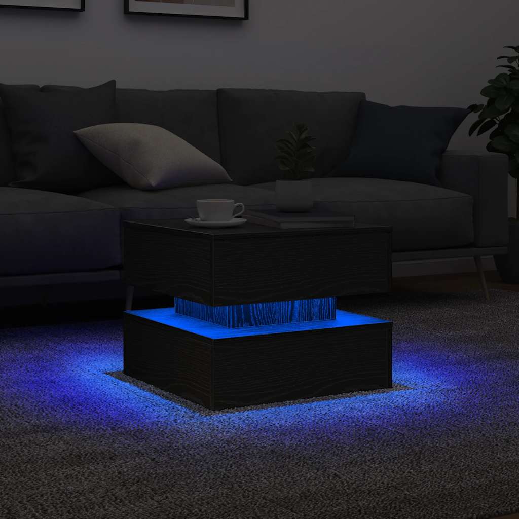 Salongbord med LED-lys svart eik 50x50x40 cm