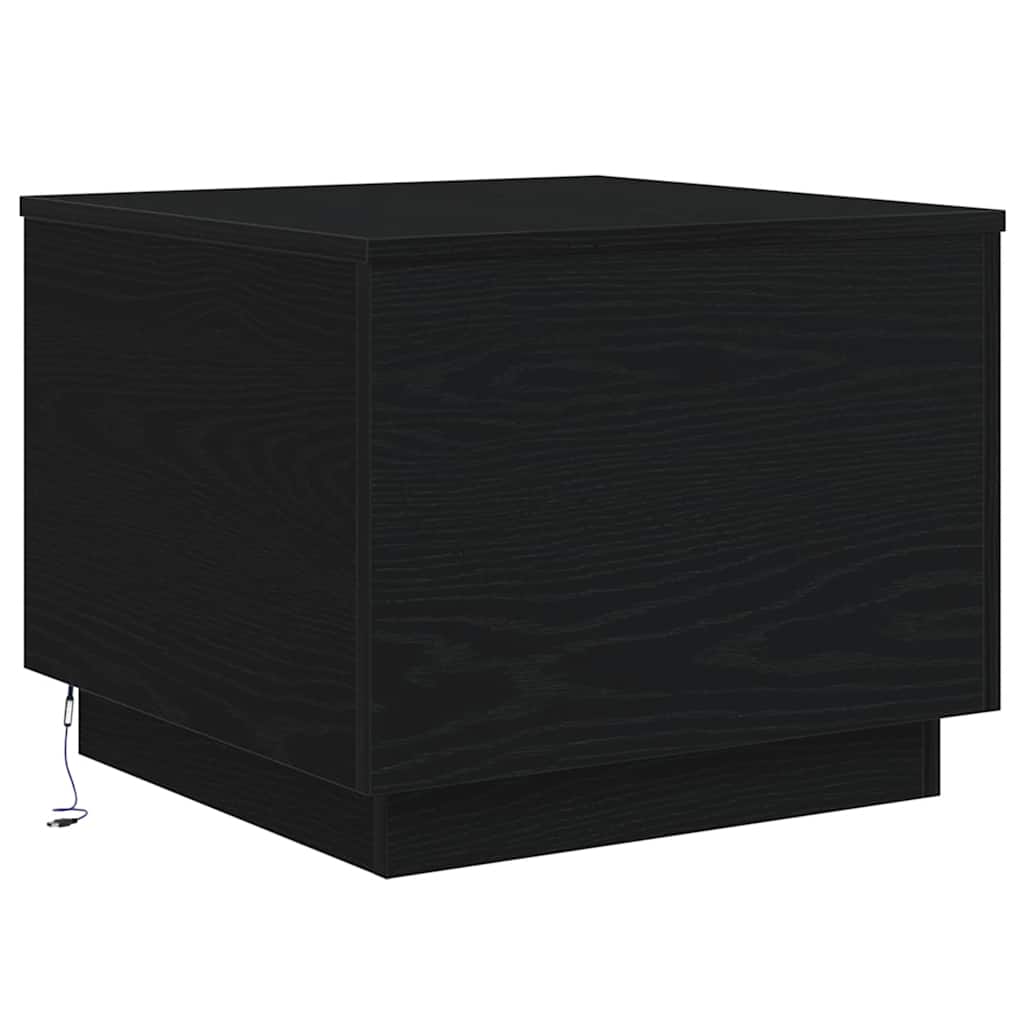 Salongbord med LED-lys svart eik 50x50x40 cm