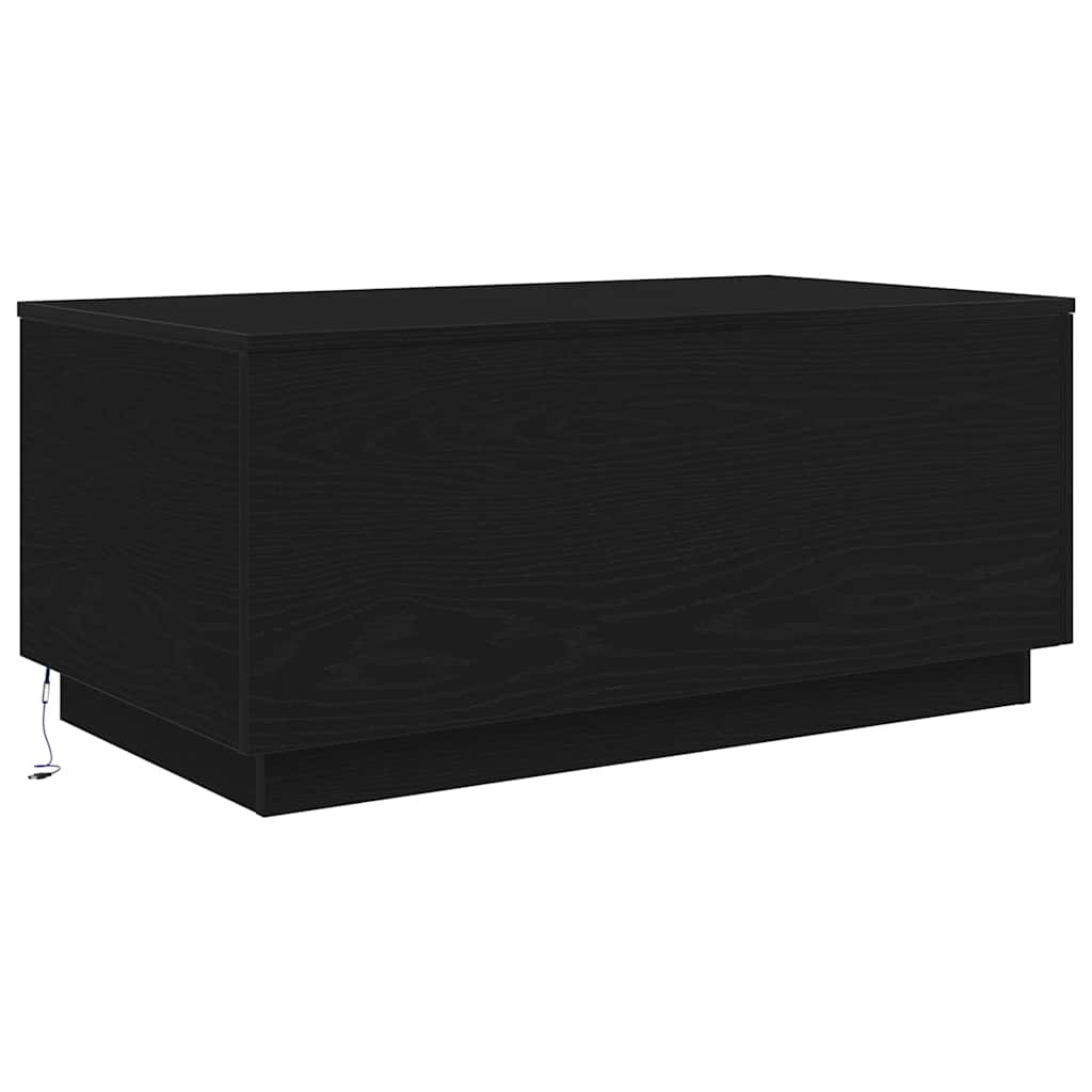 Salongbord med LED-lys svart eik 90x50x40 cm