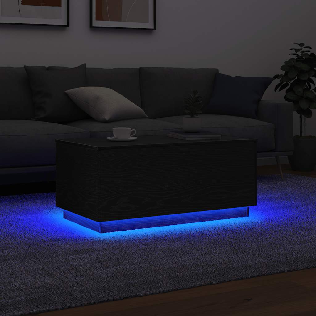 Salongbord med LED-lys svart eik 90x50x40 cm