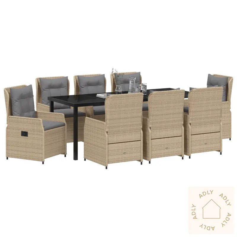 9 Delers Hage Spisegruppe Beige Poly Rattan