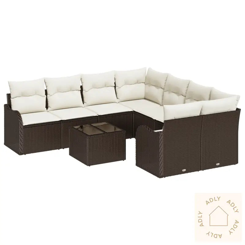 9 Delt Hage Sofa Set Med Puter Brun Poly Rattan