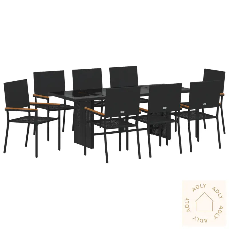 9 Delt Hage Spisebord Svart Poly Rott