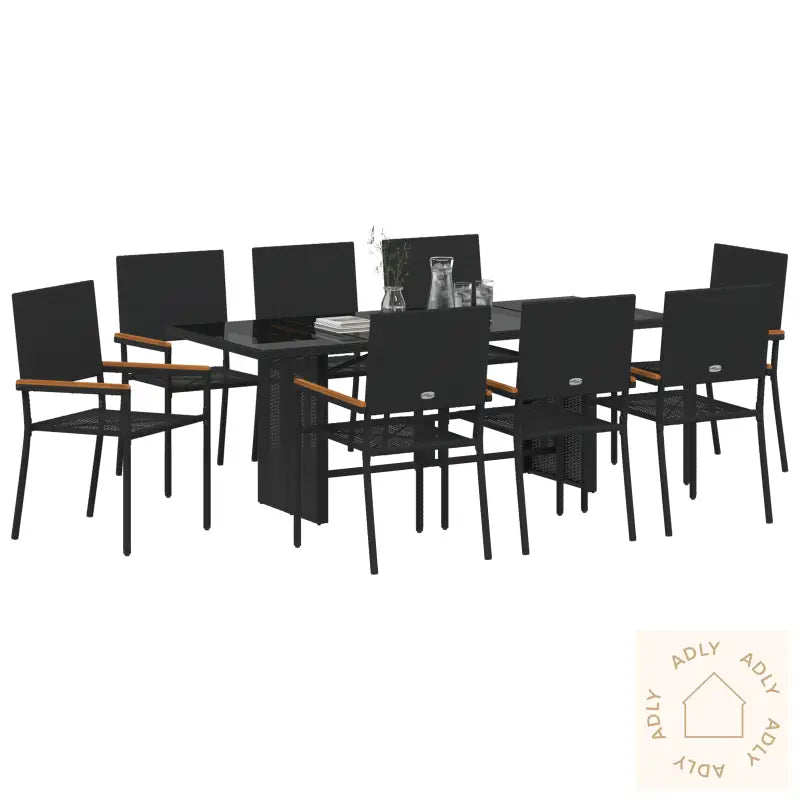 9 Delt Hage Spisebord Svart Poly Rott