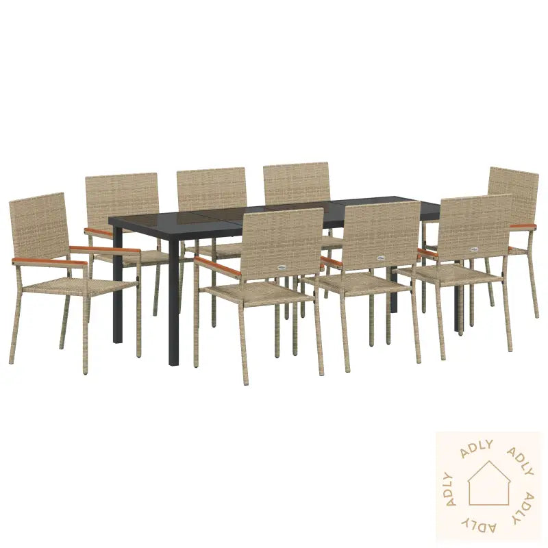 9-Delt Hage Spisestue Sett Beige Poly Rattan
