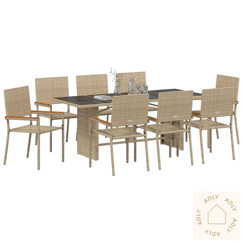 9-Delers Hage Spise Gruppe Beige Poly Rottning