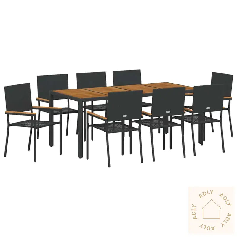 9-Delt Hage Spisestue Svart Poly Rattan