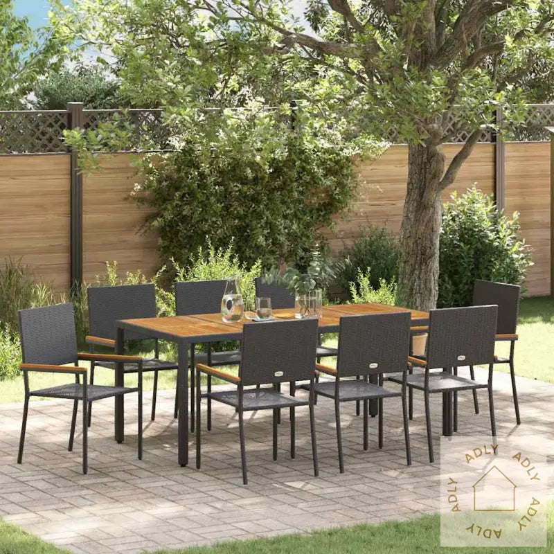 9-Delt Hage Spisestue Svart Poly Rattan