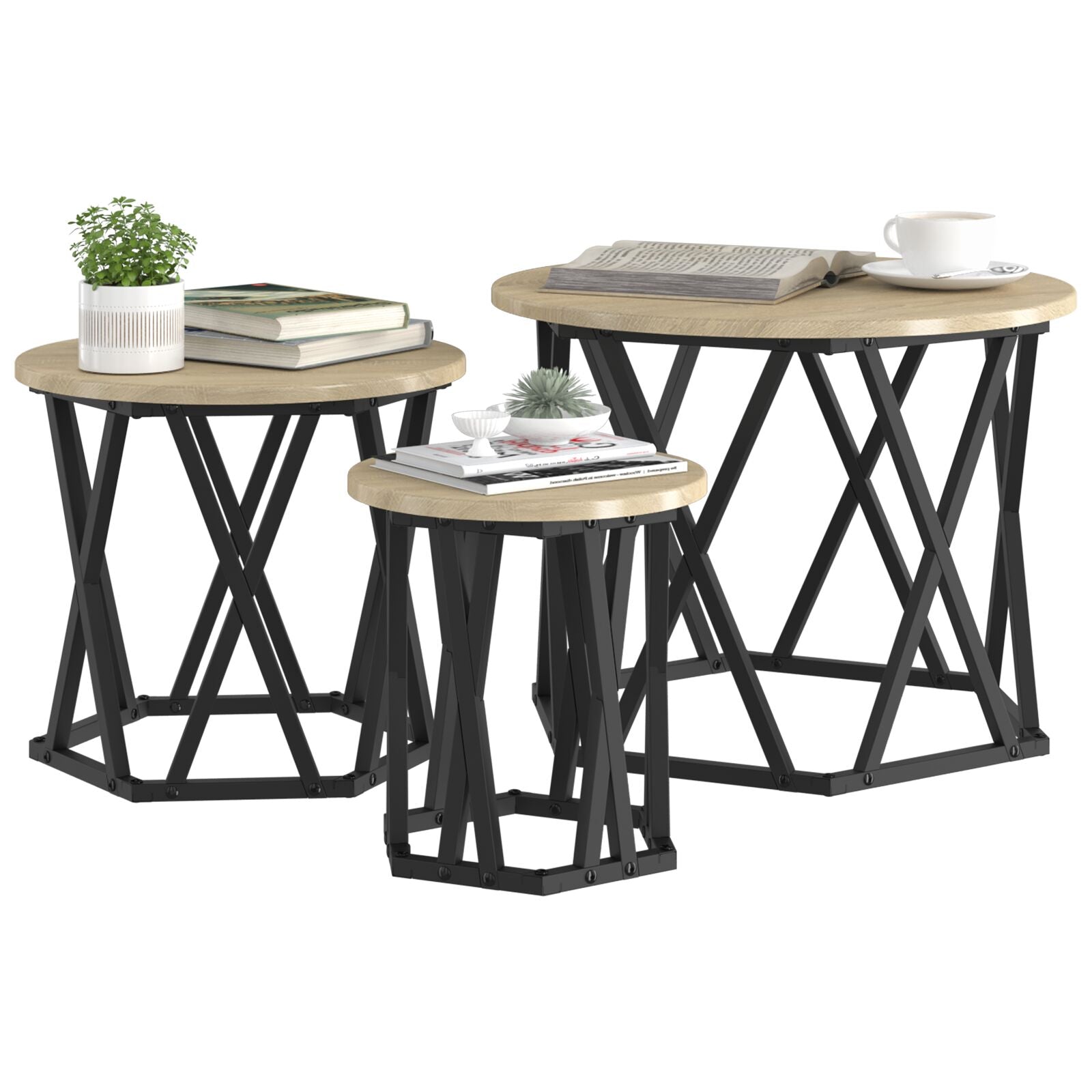 Nesting Side Tables 3 stk Sonoma Eik Ferdigbehandlet Tre