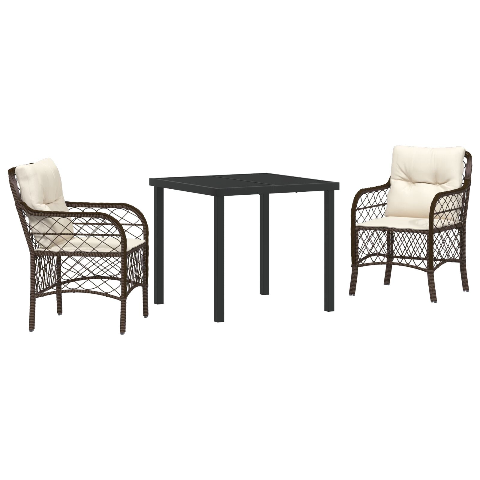 3 Delt Hagedining Set med Puter Brun Poly Rattan