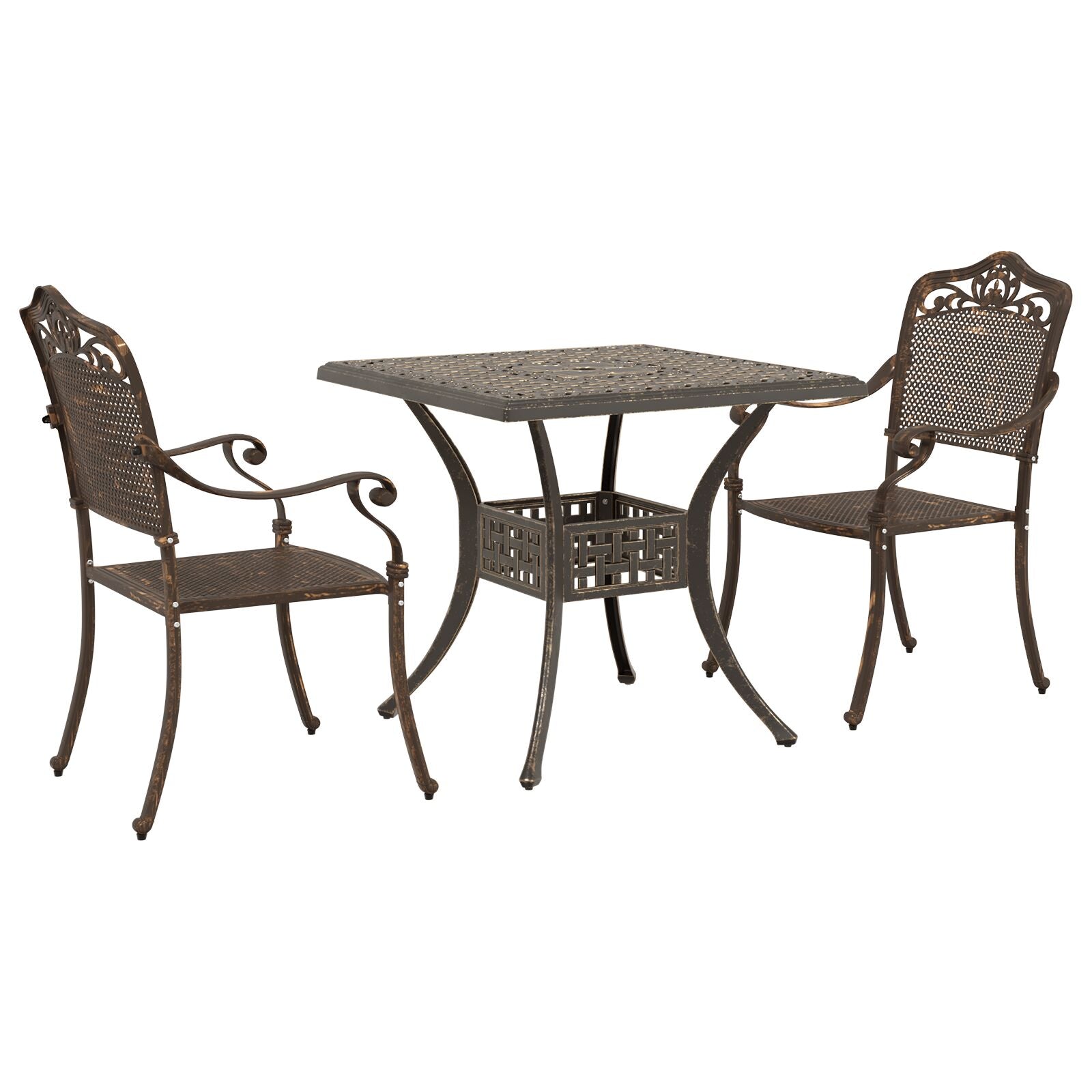 3-delt hage bistrosett i bronse støpt aluminium