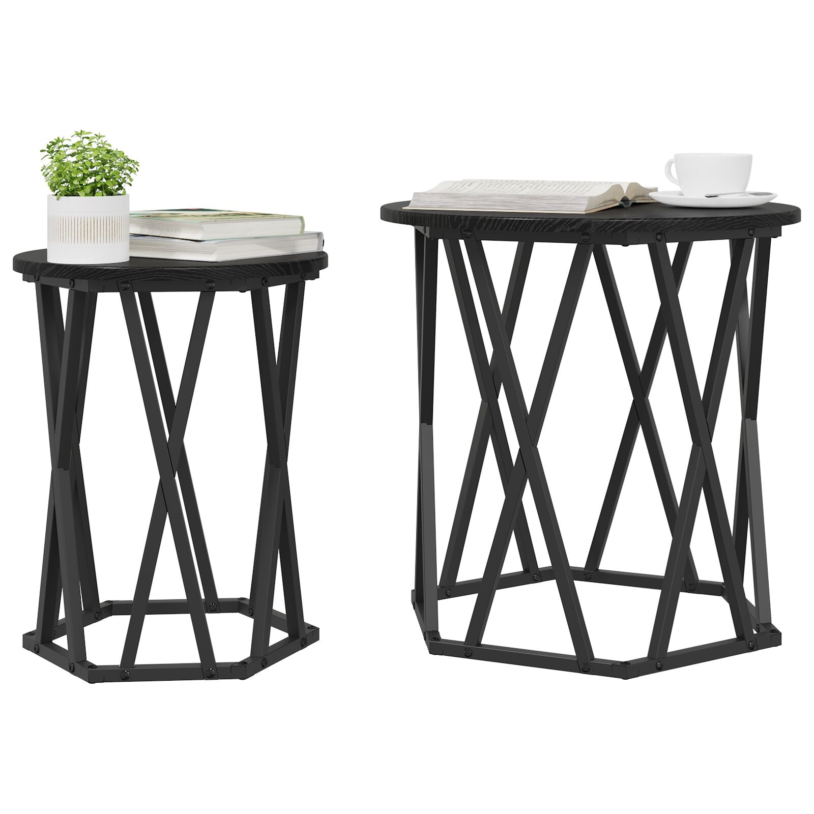 Sidebord 2 stk Svart Eik Ingeniørtre
