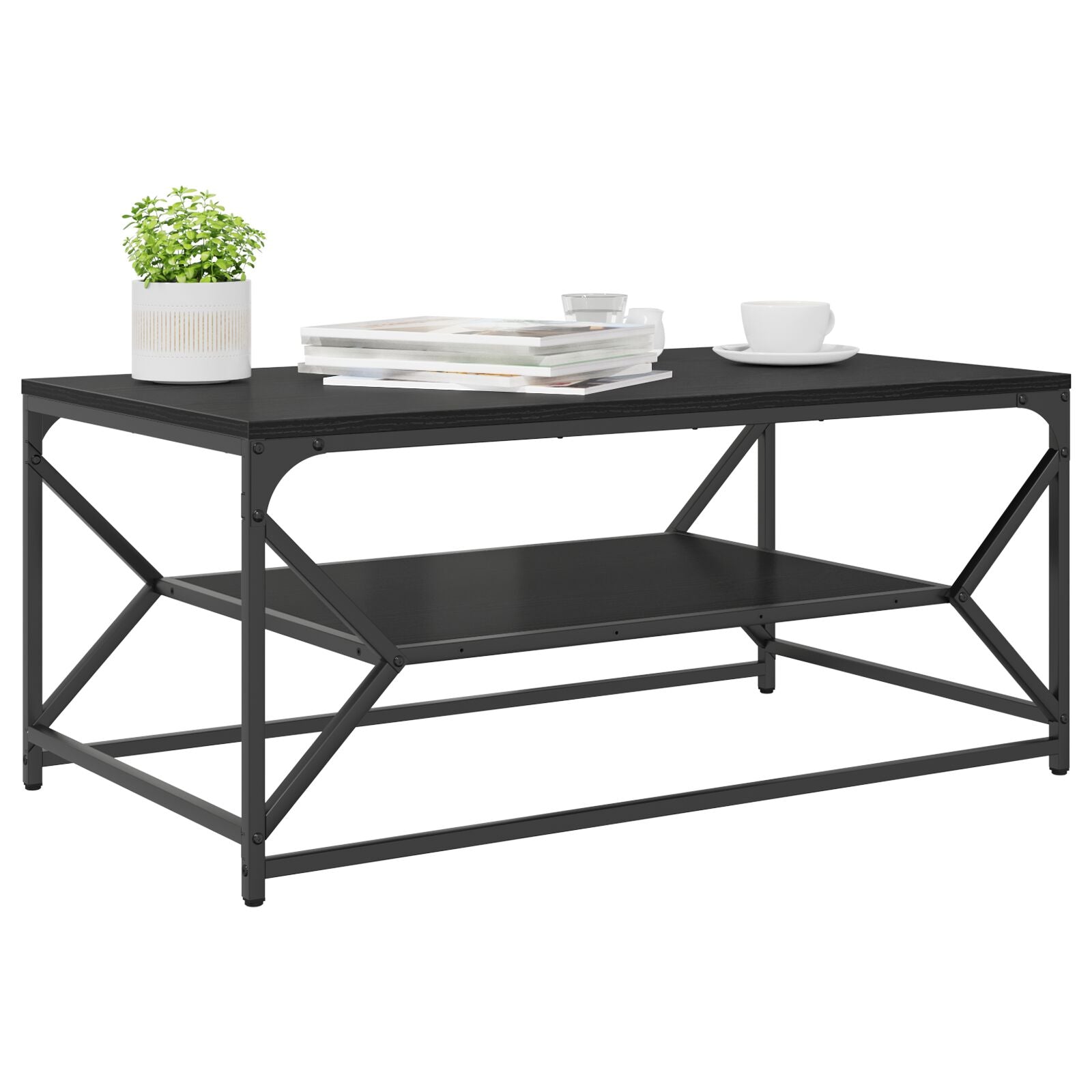 Kaffebord med hylle Svart eik 90x50x40 cm Ingeniørtre