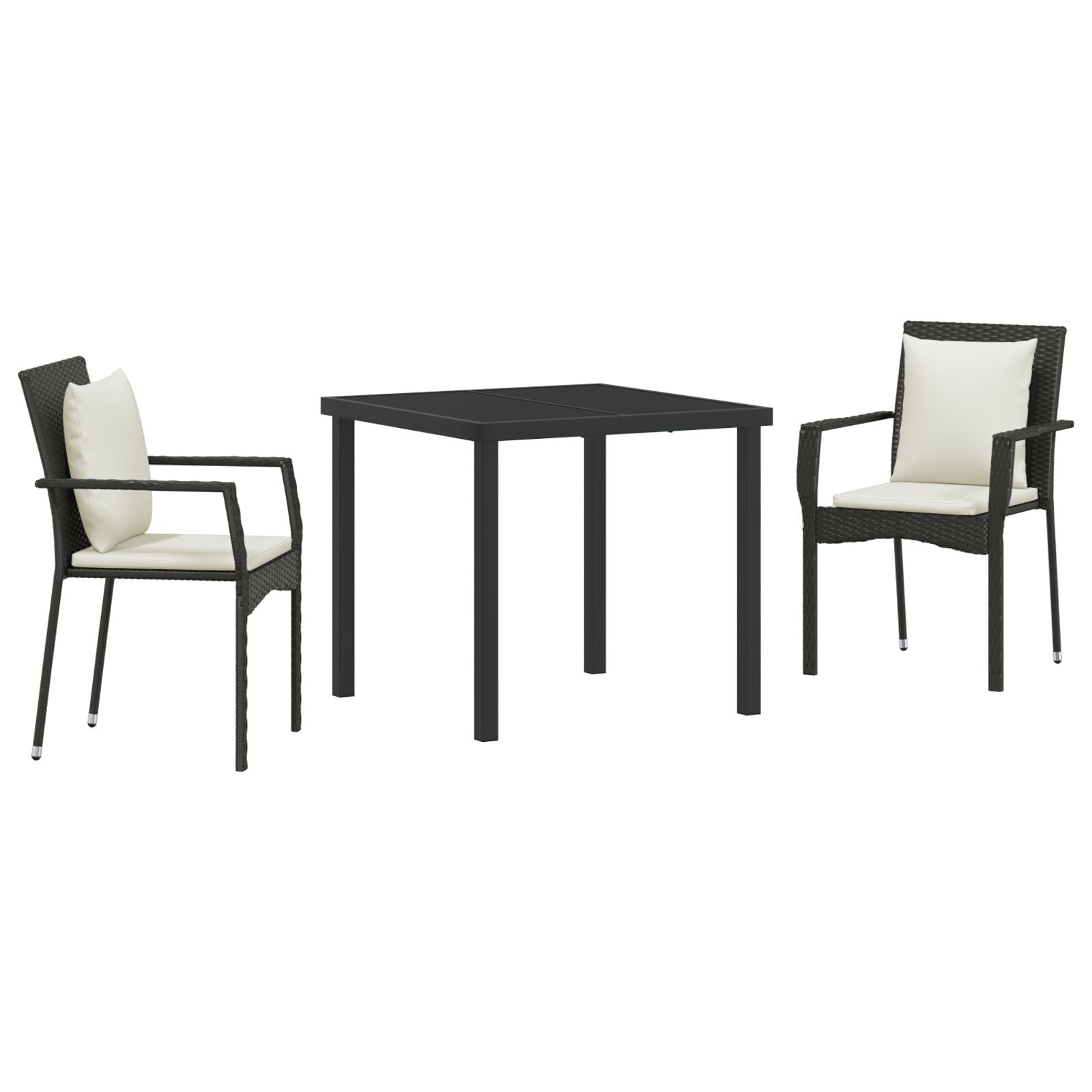 3 Delers Hage Spise Set med Puter Svart Poly Rottning