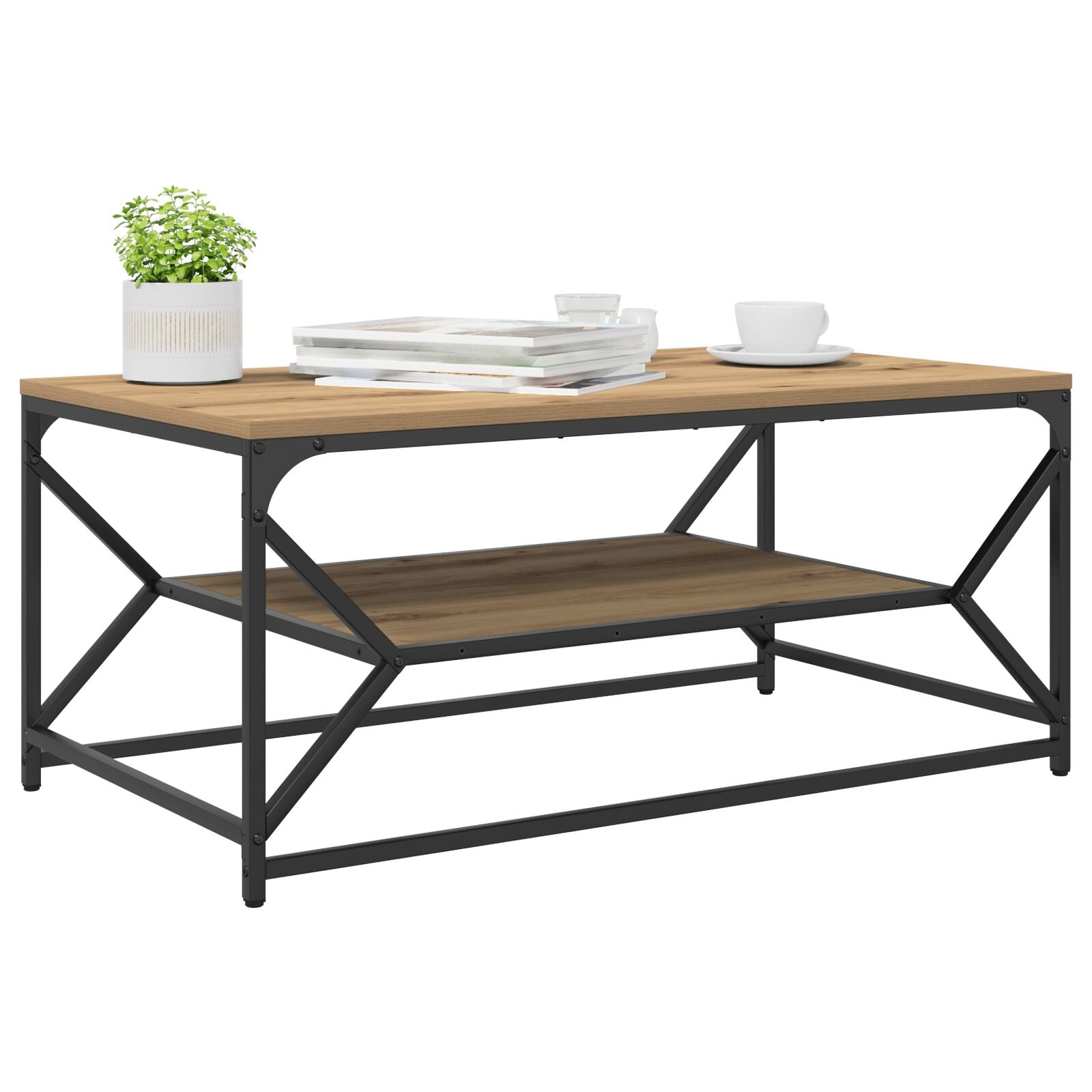 Kaffebord med hylle i artisan eik 90x50x40 cm Laget av tre