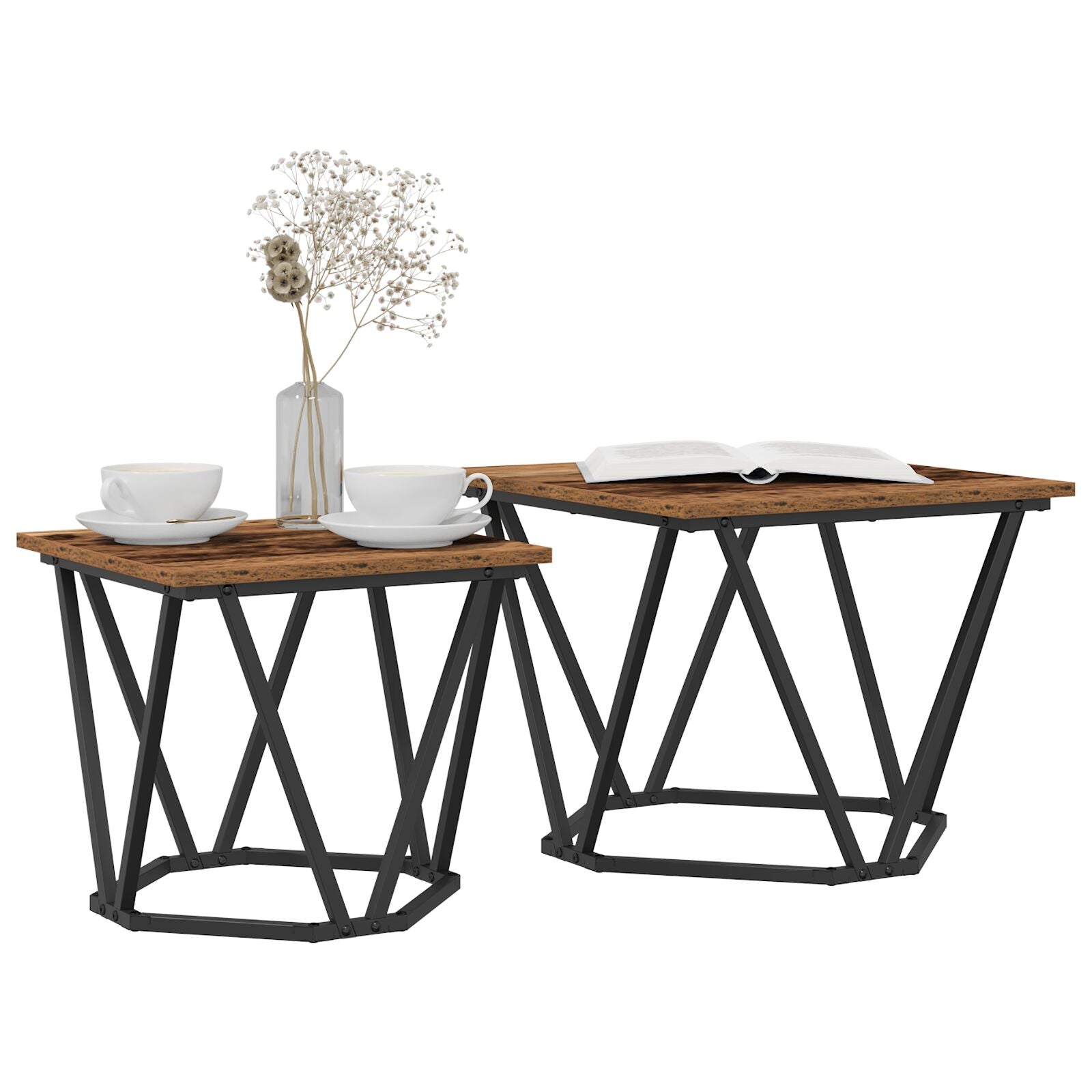 Sidebord 2 stk Gammelt Tre Ingeniørtre