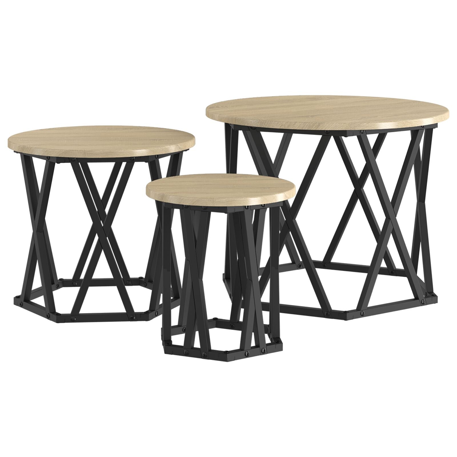 Nesting Side Tables 3 stk Sonoma Eik Ferdigbehandlet Tre